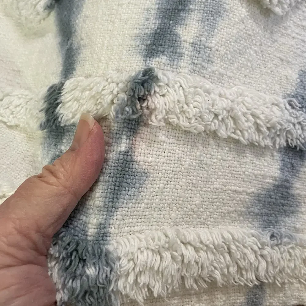Rachel Zoe Tie Dye Throw Blanket Blue Chenille Tassels Coastal Beach House 52x67